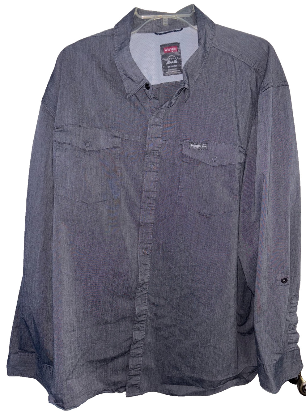 Wrangler Outdoor Shirt Mens 3XL Charcoal Grey Long Sleeve Roll Tab Button Up